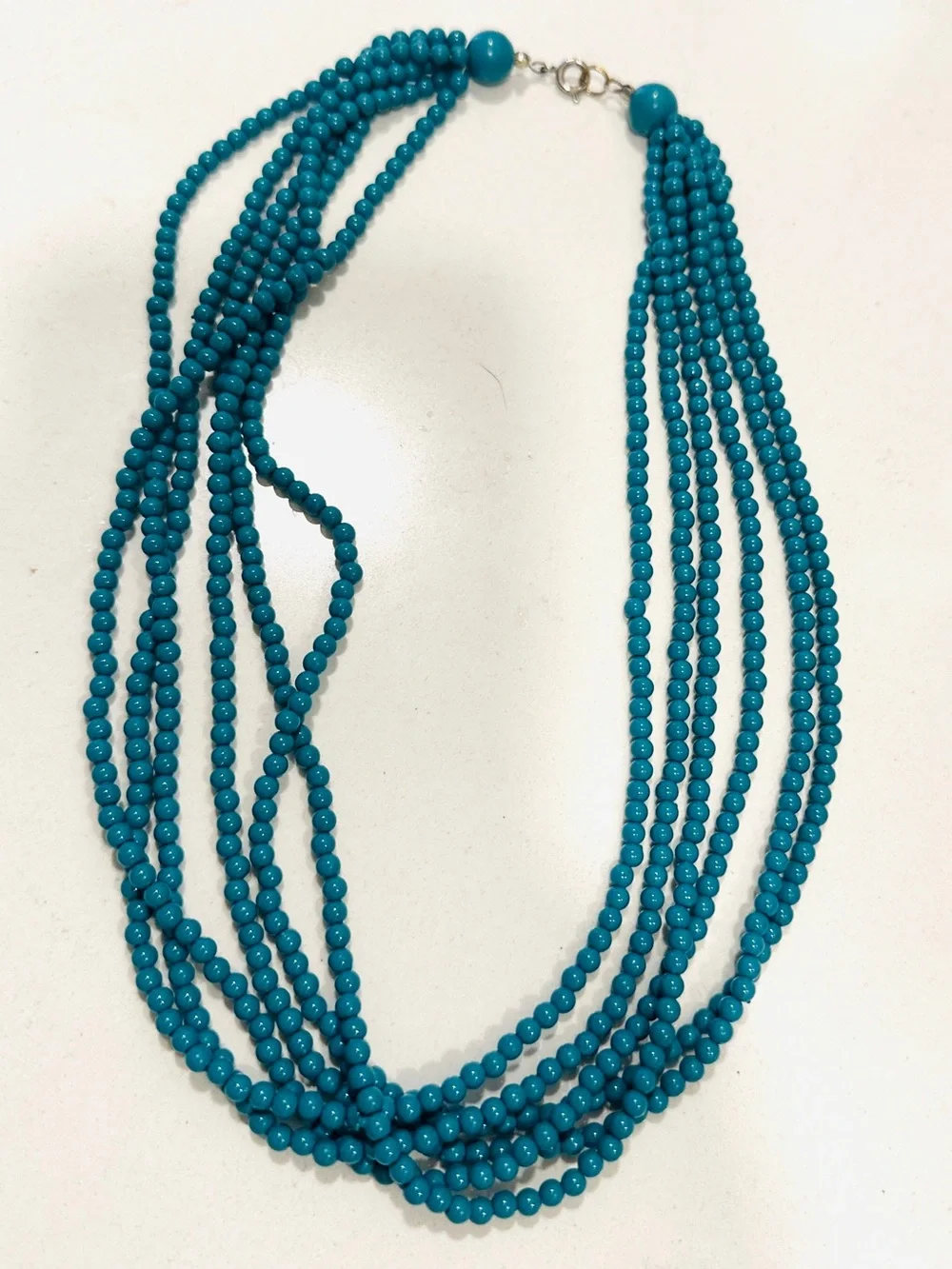 Turquoise Teal Multi Strand Beaded Statement Necklace Layered Boho